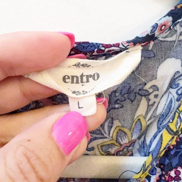 Entro Womens Patchwork Peasant Boho Top Tunic Dress Sz L NWOT - Picture 2 of 10